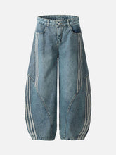 Striped Stitching Barrel Jeans