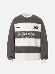 Suede Contrast Stripe Embroidered Long SleeveT-Shirt