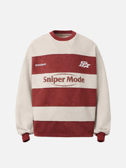 Suede Contrast Stripe Embroidered Long SleeveT-Shirt