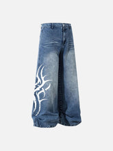 Thorn Print Washed Oversized Jeans