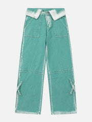 Turn-Over Waistband Wide-Leg Jeans