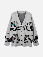 Vintage Cat Jacquard Knit Cardigan