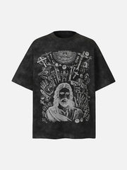 Vintage Cross Figure Print T-Shirt