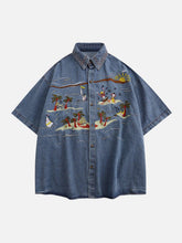 Vintage Embroidered Denim Short Sleeve Shirt