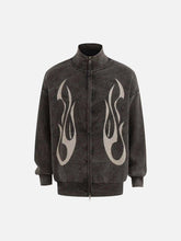 Vintage Flame Jacquard Stand Collar Cardigan