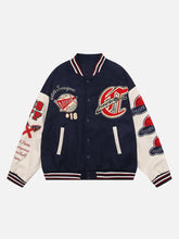 Vintage Flock Print Varsity Jacket