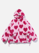 Vintage Heart Pattern Oversize Sherpa Coat