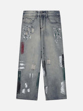Vintage Ink Splash Washed And Distressed Jeans