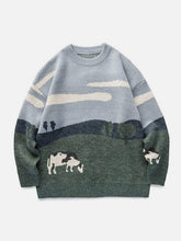 Vintage Prairie Cow Pattern Streetwear Sweater