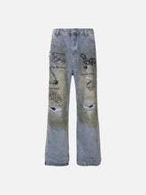 Vintage Ripped Graffiti Jeans