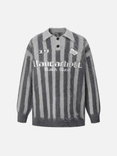 Vintage Vertical Striped Polo Collar Sweater