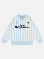 Vintage Vertical Striped Preppy V-Neck Sweater