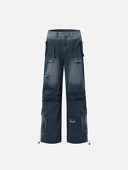 Vintage Washed Multi-Pocket Jeans