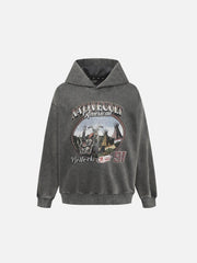 Vintage Washed Worn Loose Print Hoodie