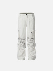 Vintage Water-Slurry Print Cargo Pants