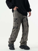 Washed And Distressed Multi-Pocket Jeans