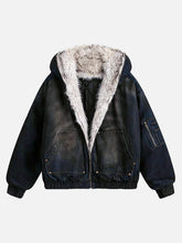 Washed Denim Fur Hooded Jacket