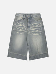 Washed Denim Hip-Hop Shorts