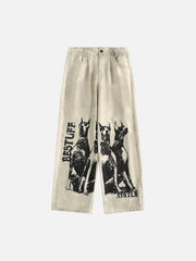 Washed Distressed Doberman Graffiti Sweatpants