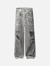 Washed Distressed Multi-Pocket Ripped Jeans