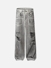 Washed Distressed Multi-Pocket Ripped Jeans