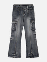 Washed Distressed Patchwork Jeans