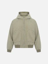 Washed Distressed Patchwork Work Hooded Jacket