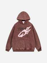 Washed Flame Printed Fleece Hoodie