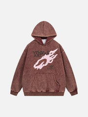 Washed Flame Printed Fleece Hoodie