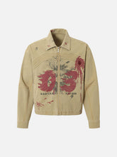Washed Graffiti Zip Up Workwear Jacket