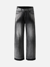Washed Raw Edge Straight Jeans