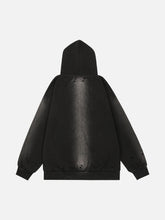Washed Ripped Zip Up Hoodie