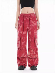 Tie-Dye Pleated Corduroy Multi-Pocket Pants
