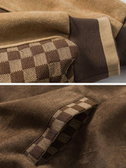 Velvet Checkerboard Patchwork Racing Jacket