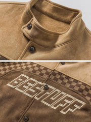 Velvet Checkerboard Patchwork Racing Jacket