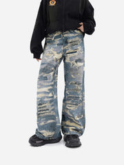 Vintage Distressed Print "Ripped" Jeans