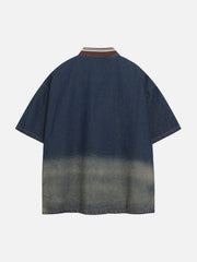 Vintage Distressed Washed Gradient Denim T-Shirt