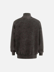 Vintage Flame Jacquard Stand Collar Cardigan
