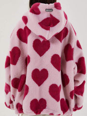 Vintage Heart Pattern Oversize Sherpa Coat