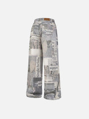 Vintage Newspaper Digital Print Pants