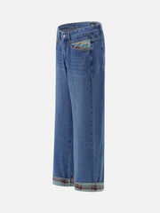 Vintage Plaid Cuffed Jeans