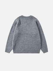 Vintage Print Letter Sweater