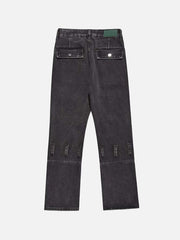 Vintage Punk Distressed Multi-Pocket Jeans