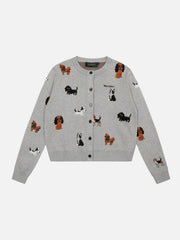 Vintage Puppy Embroidery Knit Cardigan