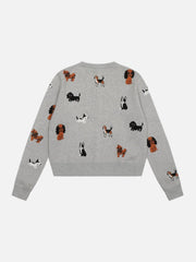 Vintage Puppy Embroidery Knit Cardigan