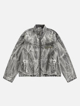Vintage Racing Distressed Print Zip-Up Collar Jacket