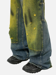 Vintage Spray-Painted Patch Ripped Jeans