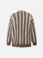 Vintage Vertical Striped Polo Collar Sweater