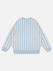 Vintage Vertical Striped Preppy V-Neck Sweater