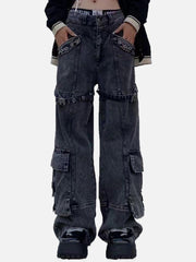 Vintage Washed Denim Cargo Jeans
